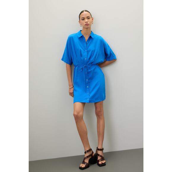 THAKOON Women's Blue Button Front Collared Tie Waist Mini Shirt Dress Size 14 - Picture 2 of 15